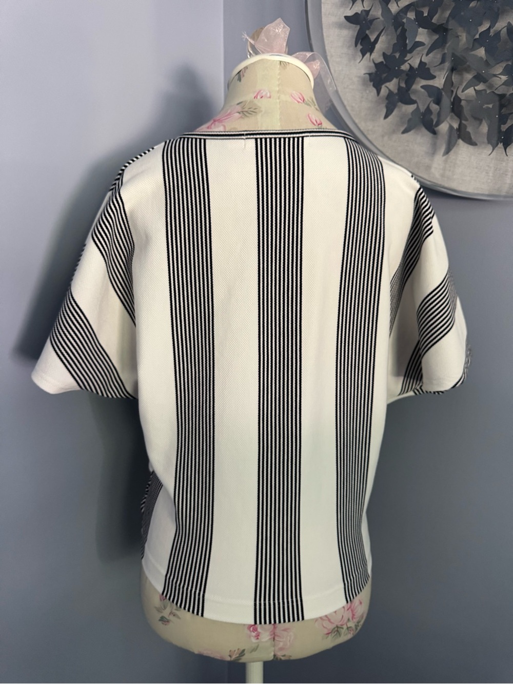 Anthropologie bishop + young Black and White Striped Twist-Front Top - Picture 8 of 13